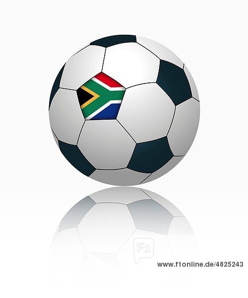 Südafrikanische Flagge auf Fußball  Nahaufnahme