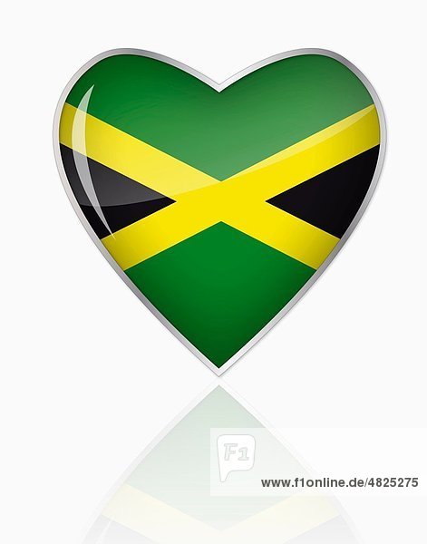 Jamaika-Flagge in Herzform auf weißem Hintergrund