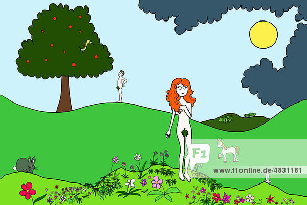 Adam und Eva im Garten Eden  Illustration