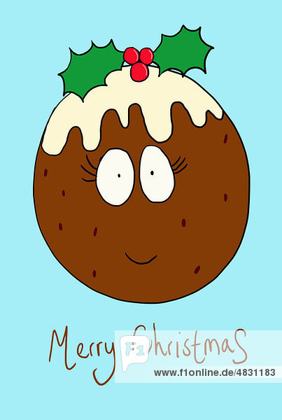 Weihnachtspudding mit lächelndem Gesicht  Illustration