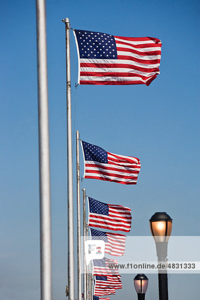 American flags and lamp posts