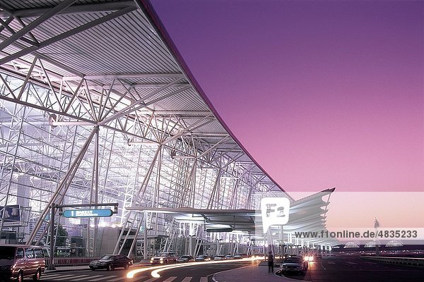 Guangzhou  Kanton  Urlaub  Sonnenaufgang  Morgendämmerung  Architektur  Flughafen  Himmel  Sehenswürdigkeit  China  Asien  modern  Tourismus