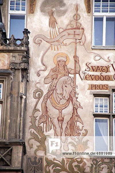 Prague Old Town Square house with the holy Wenzel