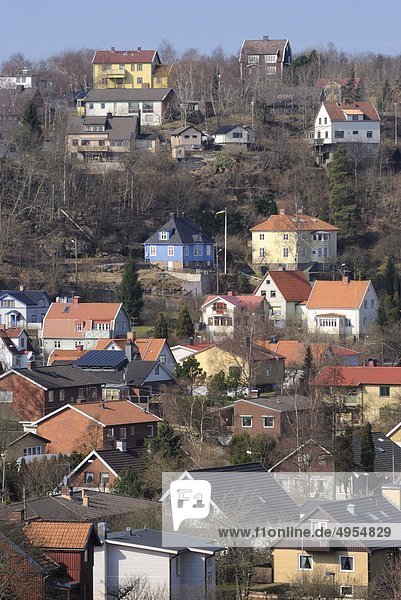 Aerial view of houses in suburban area, Aerial view of houses in suburban area