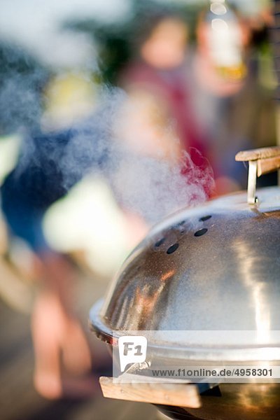 Steam coming from grill  close-up