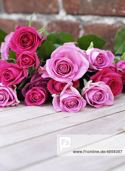 Bunch of pink roses  close-up