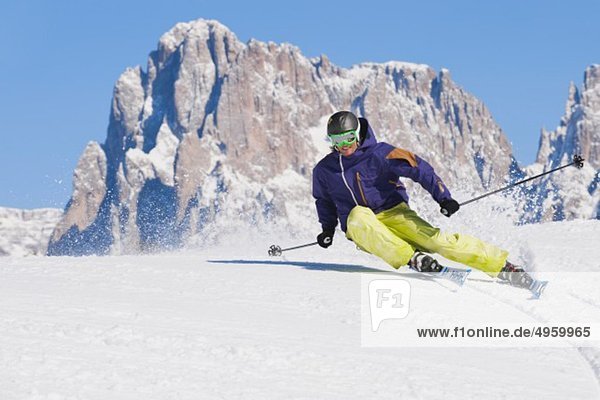 Italy  Trentino-Alto Adige  Alto Adige  Bolzano  Seiser Alm  Mid adult man on ski tour