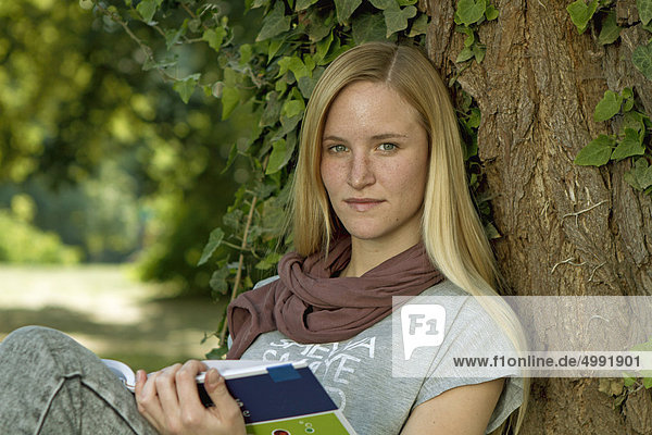 Female student at canpus  Darmstadt  Hesse  Germany