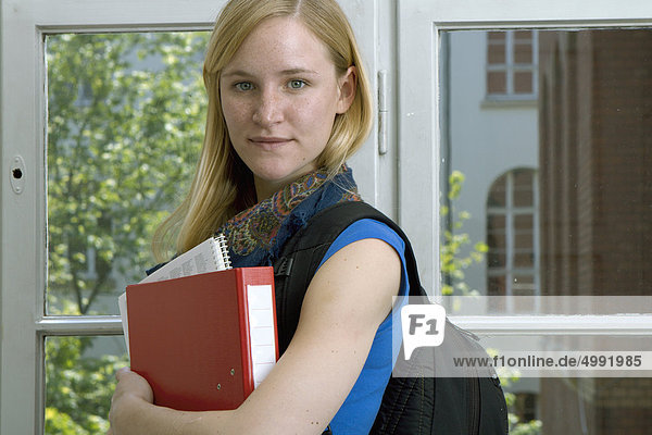 Female student in university  Darmstadt  Hesse  Germany