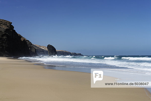 Spanien  Kanarische Inseln  Jandia  Roque del Moro  Playa de Cofete  Blick auf den Strand