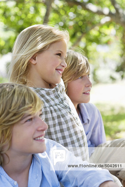 Side profile of cute little children looking away