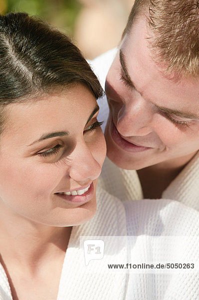 Close up of intimate young couple