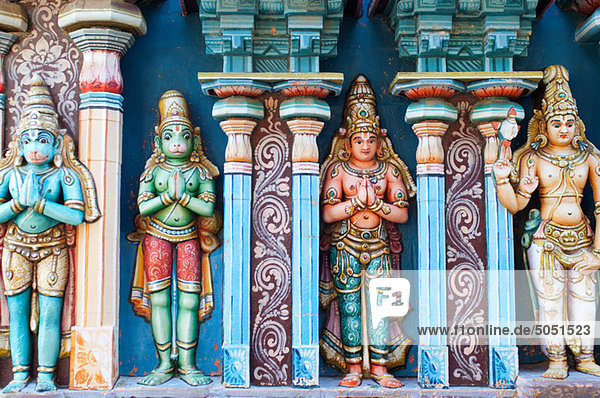 Colourful frieze detail at the Sri Ranganathaswamy temple Trichy Tamil Nadu