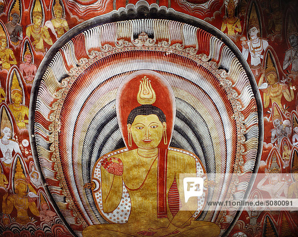 Sri Lanka Dambulla  mural painting on ceiling