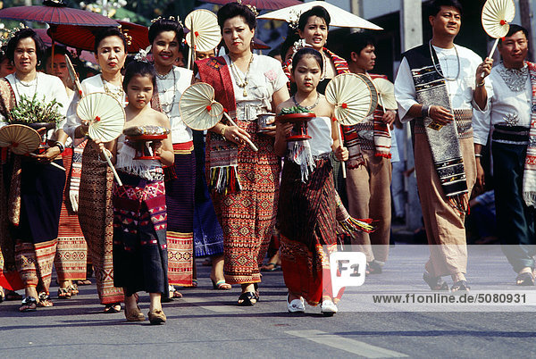 Northern people in Lanna costumes Lampang  Thailand.
