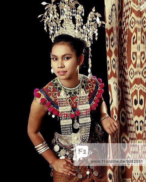 Girl in Dayak Iban costume  Kuching  sarawak  Malaysia