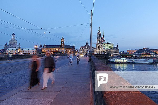 Europe  Germany  Dresden  cityscape and Elbe river from Augustus bridge