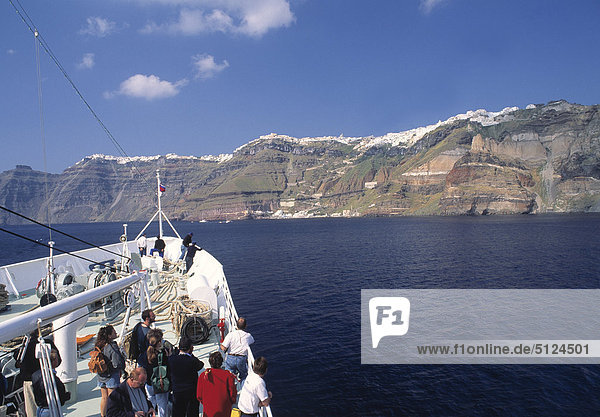 Europe Greece  Santorini  Cruise ship and coast