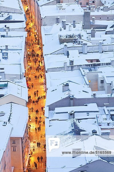 Getreidegasse in Salzburg at winter evening Austria