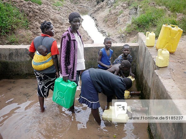 Wasser  sammeln  Ziehbrunnen  Brunnen  Uganda