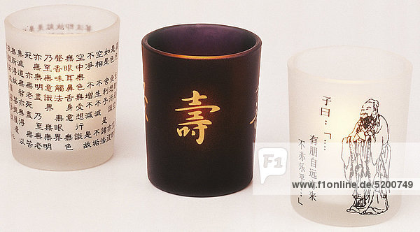 Drei Teelichthalter  Gläser Mit Chinesischer Schrift