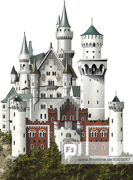 Schloss Neuschwanstein  Bayern  Deutschland  Computergrafik
