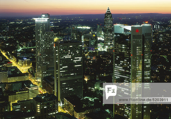 Frankfurt  Skyline bei Nacht von oben  Hessen  Deutschland