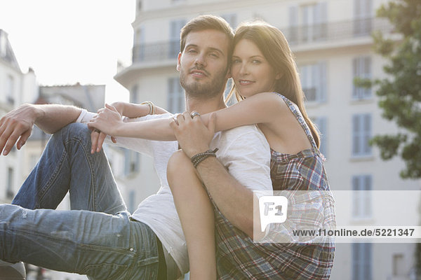 Portrait of a couple romancing,  Paris,  Ile-de-France,  France