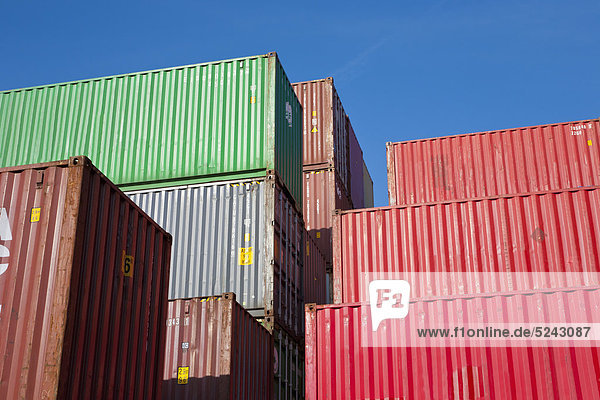 Germany  Baden-Wurttemberg  Stuttgart  View of stacked cargo containers at container harbour