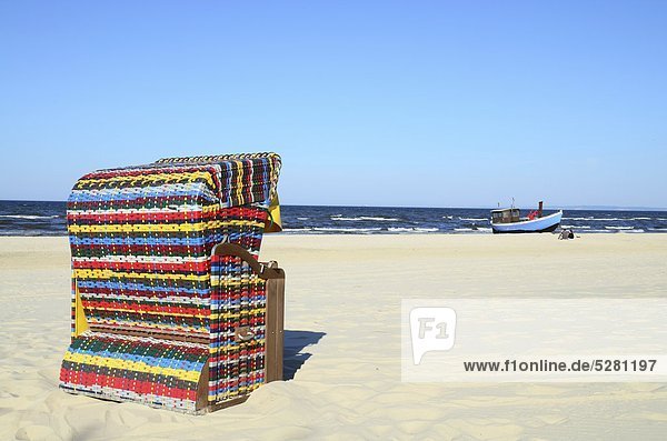 Colorful beach chair on the beach of Heringsdorf  Usedom  Mecklenburg-Vorpommern  Germany