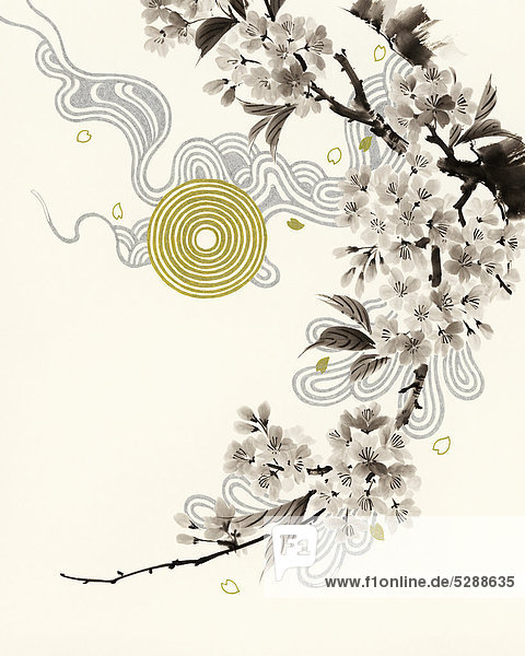 Blossom branch with circle pattern