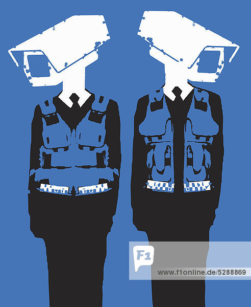Police officers with security cameras for heads