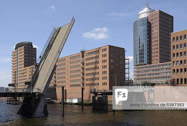 Bascule bridge in Sandtorhafen  Hafencity district  Hamburg  Germany  Europe
