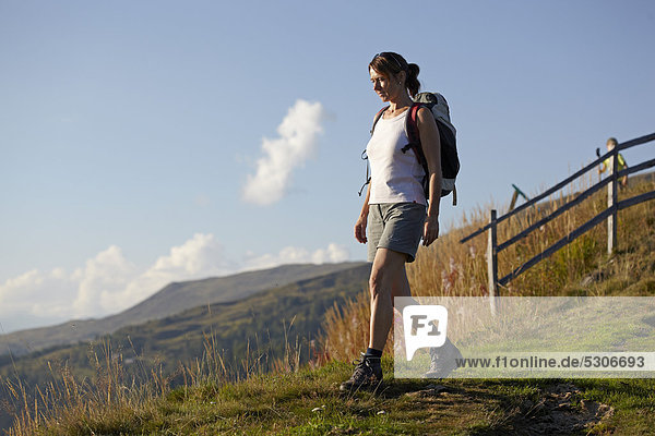 Female hiker in Nockberge  Nock Mountains  Carinthia  Austria  Europe