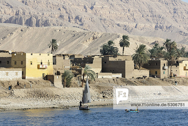 Village on the bank of the Nile between Esna and Luxor  Nile Valley  Egypt  Africa