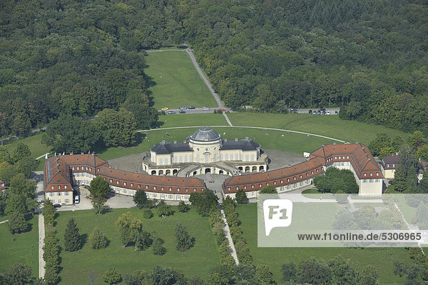 Aerial view Schloss Solitude palace built 1763-1769 as a hunting and entertainment palace of Duke Carl Eugen von Wuerttemberg Stuttgart Baden-Wuerttemberg Germany Europe