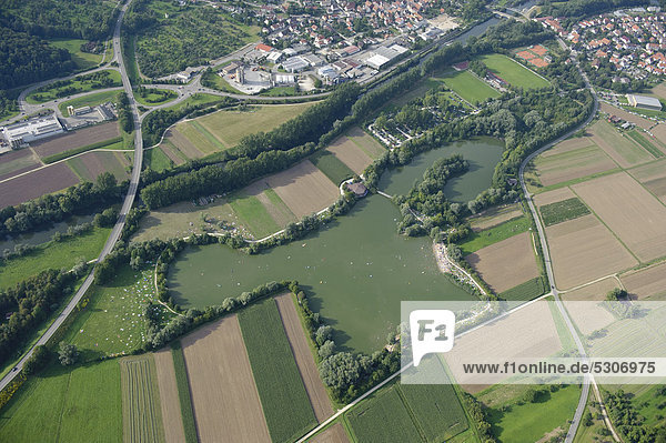 Aerial view Lake Aileswasensee near Neckartailfingen district of Esslingen Baden-Wuerttemberg Germany Europe