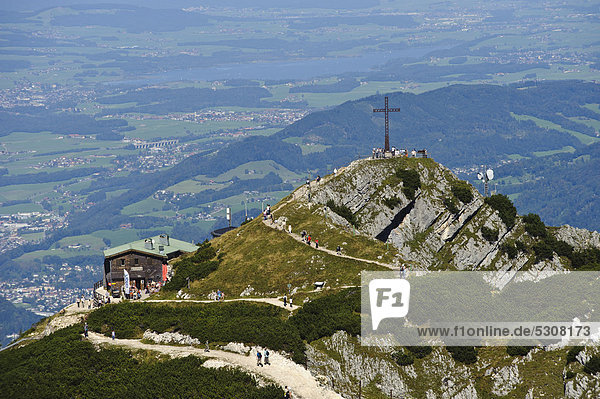 Untersberg  Geiereck and Hochalm mountain pasture as seen from Salzburger Hochthron mountain  Groedig  Salzburg  Austria  Europe