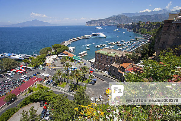 View on the harbor and ferry port Marina Grande Sorrento Sorrento Peninsula Gulf of Naples Campania Italy Mediterranean Europe