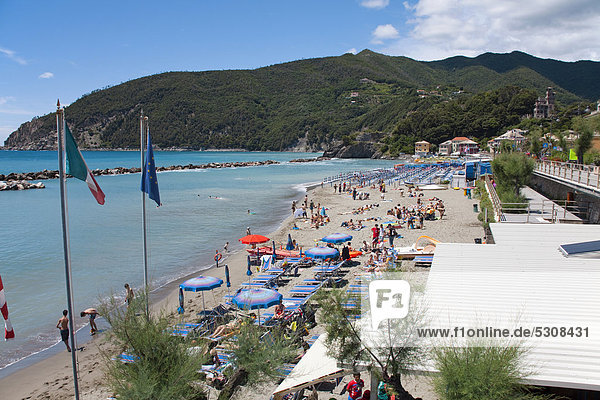 Beach of Moneglia Genoa Province Liguria Italian Riviera or Riviera di Levante Italy Europe
