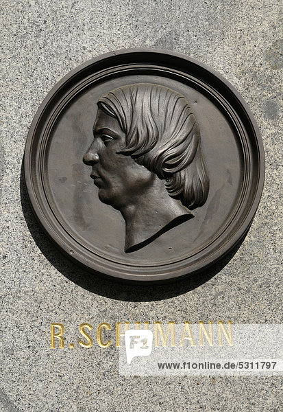 Relief  Porträt von Robert Schumann  Schillerpark  Leipzig  Sachsen  Deutschland  Europa  ÖffentlicherGrund