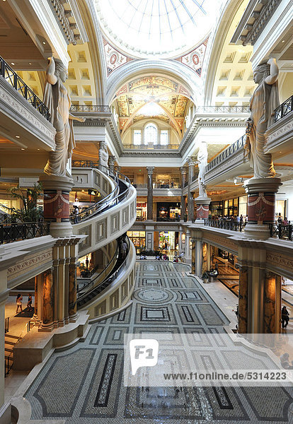 Interior  The Forum with a unique spiral staircase  luxury hotel  casino  Caesars Palace  Las Vegas  Nevada  United States of America  USA  PublicGround