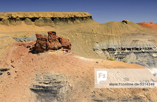 Durch Mineralien verfärbte  erodierte Hoodoos und Felsformation des Coal Mine Canyon  Coal Mine Mesa  Painted Desert  Hopi Reservation  Navajo Nation Reservation  Arizona  Vereinigte Staaten von Amerika  USA