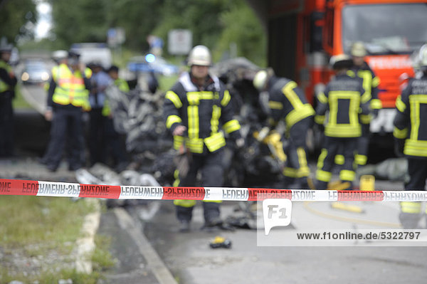 Barrier tape after a road traffic accident  Sindelfingen  Baden-Wuerttemberg  Germany  Europe