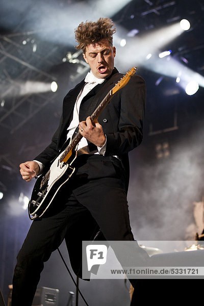 Guitarist Nicholaus Arson of the Swedish band The Hives performing live at the Heitere Open Air festival in Zofingen  Switzerland  Europe
