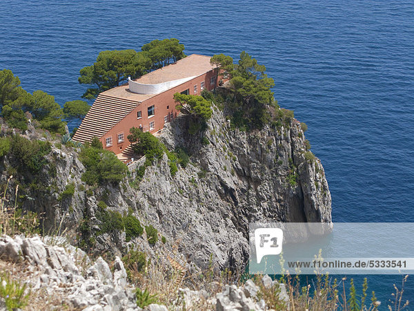 View Of Villa Malaparte Mansion Casa Come Me Architectural Icon Designed By Architect Adalberto Libera For The Writer Curzio Malaparte Punta Masullo Cliffs Capri Gulf Of Naples Campania Region Italy Europe