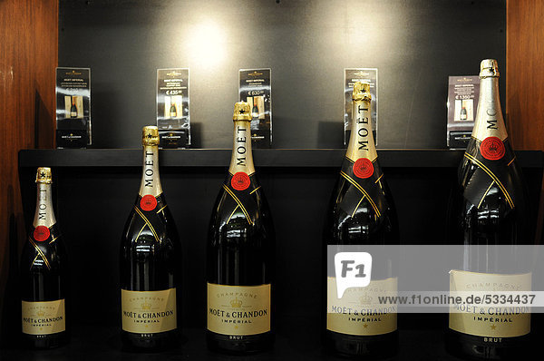 Champagne bottles in various sizes, Imperial, Moet et Chandon