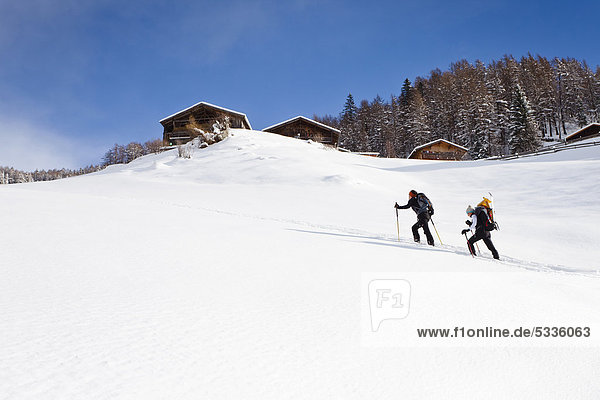Skitourengeher beim Aufstieg zum Morgenrast-Gipfel vom Unterreinswald  Sarntal  Südtirol  Italien  Europa
