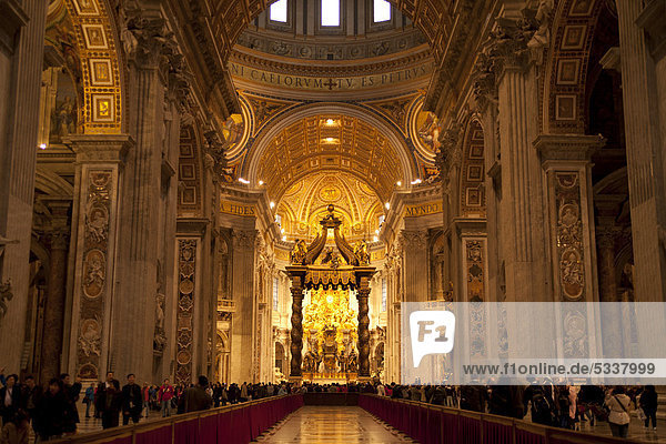 Papal altar with canopy  interior  St. Peter's Basilica  Vatican City  Rome  Lazio  Italy  Europe