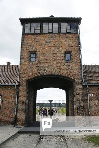Entrance gate to the concentration camp  Auschwitz-Birkenau  Poland  Europe